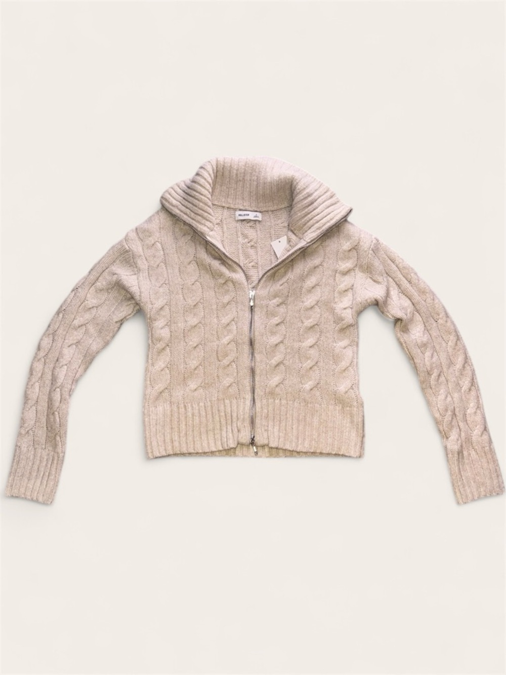 Hollister Cable-Knit Zip Oatmeal Cream Cardigan Size Small NWT